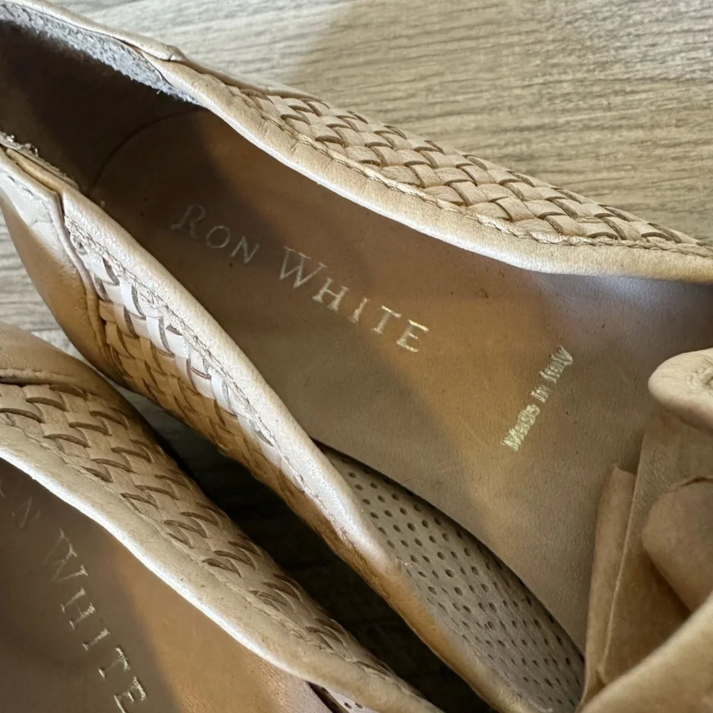 RON White Yara Made in Italy Woven Leather Loafers
